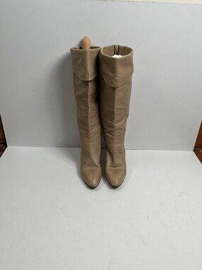 80s Chantal Cream Leather Mid To Knee-High Boots